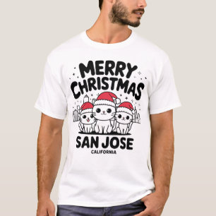 San Jose City California Merry Christmas Cats USA T-Shirt