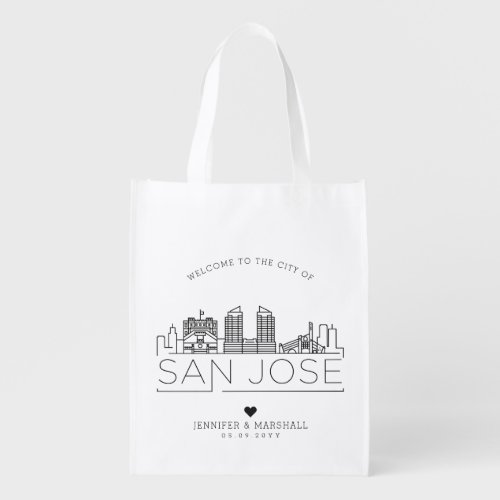 San Jose City Wedding  Stylized Skyline Grocery Bag