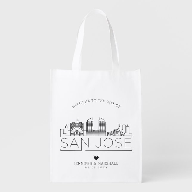 San Jose City Wedding | Stylized Skyline Grocery Bag (Front)