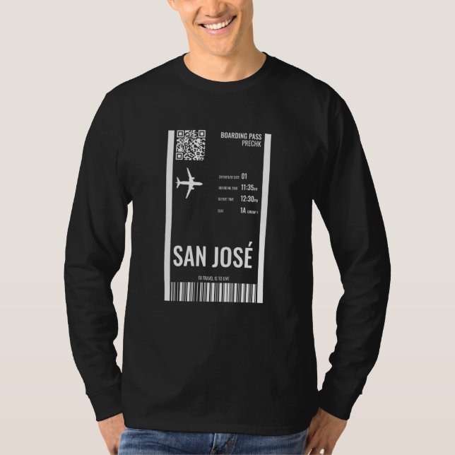 San Jose Costa Rica Boarding Pass Airline Ticket T T-Shirt (Front)