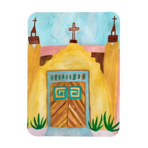 San Jose de Gracia Church Watercolor New Mexico Magnet