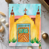 San Jose de Gracia Church Watercolor New Mexico Postcard