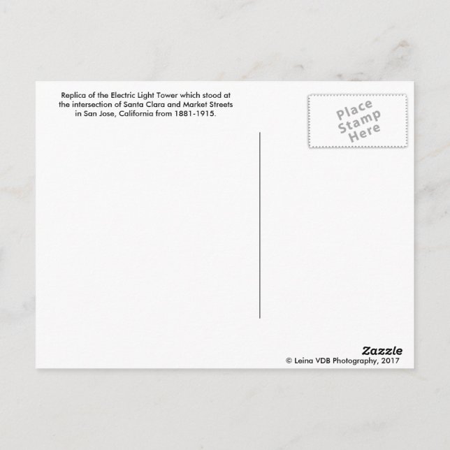 San Jose Electric Light Tower Postcard (Back)