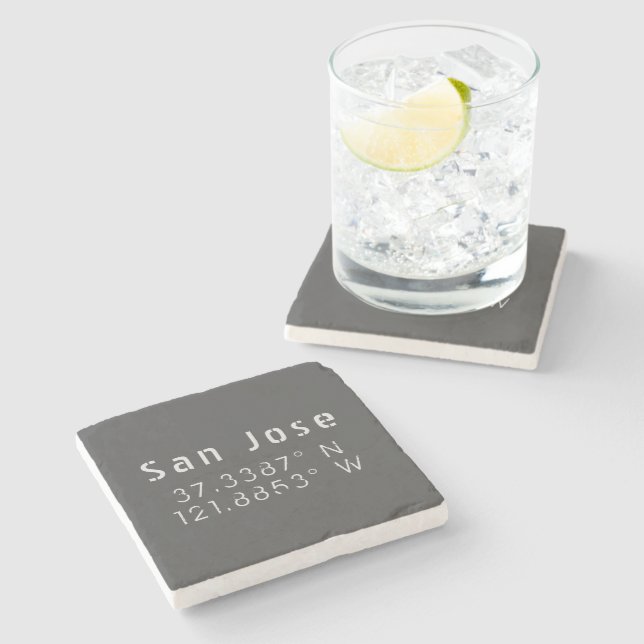 San Jose Latitude Longitude Stone Coaster (Side)