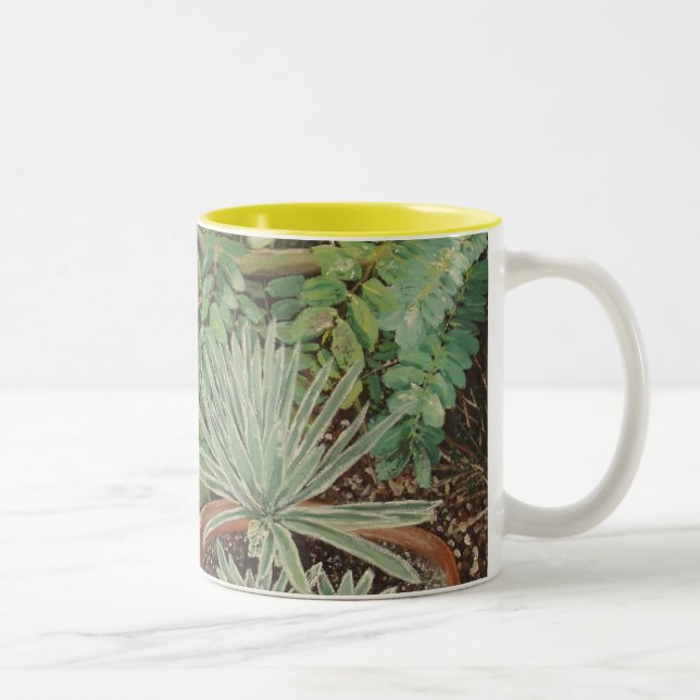 San Jose Mission Garden Painting Two-Tone Coffee Mug (Right)