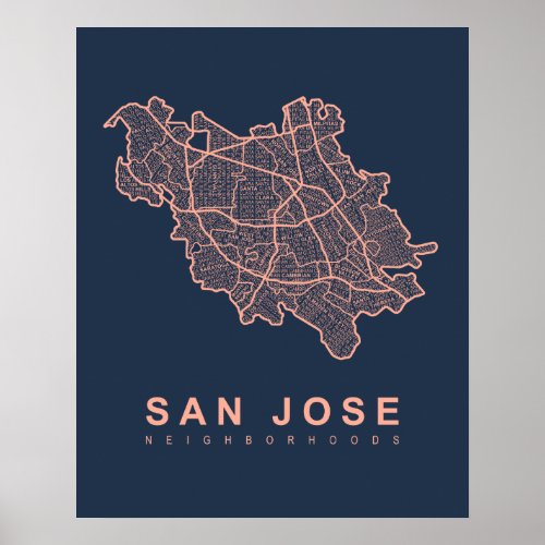 San Jose Neighborhoods Map Poster