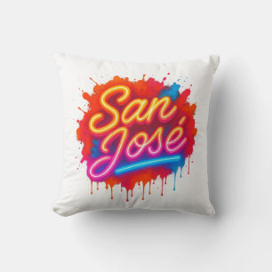 San José Retro Neon Script Street Art Splash Throw Pillow