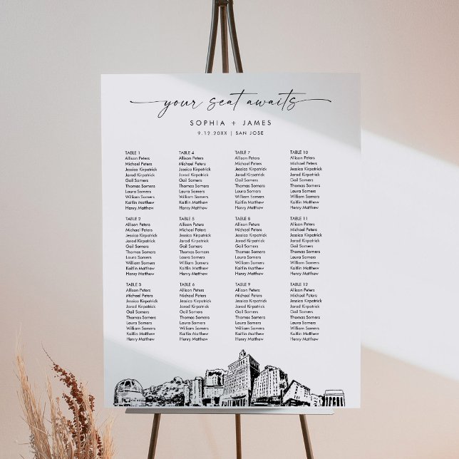 San Jose Skyline Wedding Seating Chart 18x24 Foam Board (Creator Uploaded)