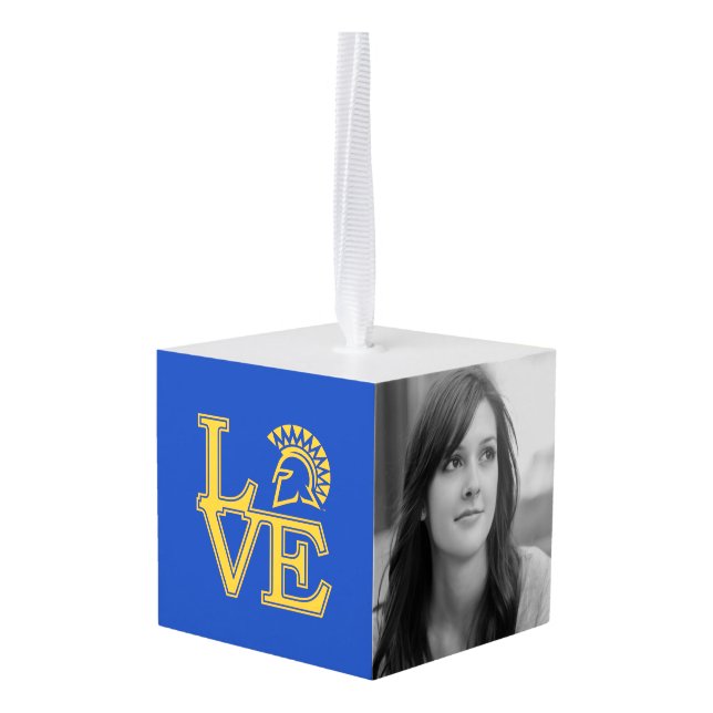 San Jose State Love Cube Ornament (Back Angled)
