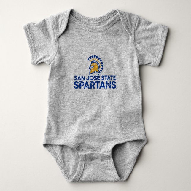 San Jose State Spartans Logo Wordmark Distressed Baby Bodysuit (Front)