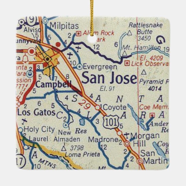 San Jose Vintage Map Ceramic Ornament (Back)
