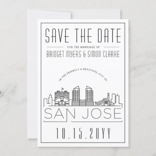 San Jose Wedding Stylized Skyline Save the Date Invitation