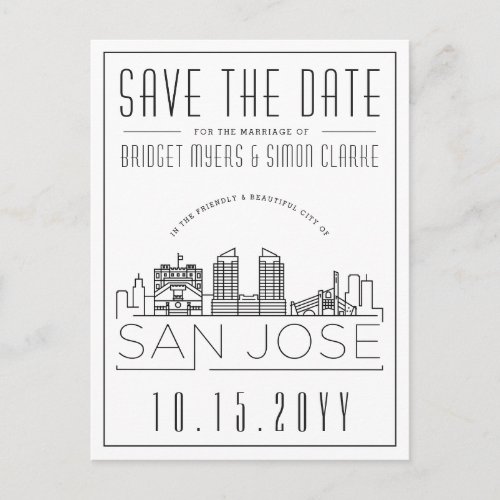 San Jose Wedding  Stylized Skyline Save the Date Postcard