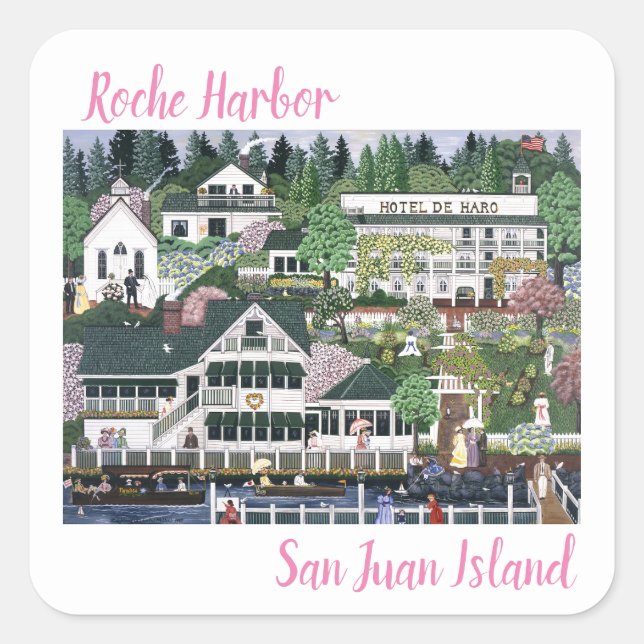 San Juan Island ~ Roche Harbor Square Sticker (Front)