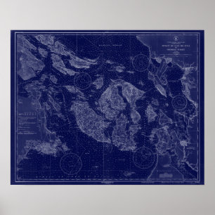 San Juan Islands WA Map Nautical Chart Blue Art