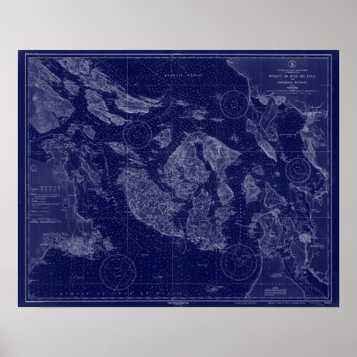 San Juan Islands WA Map Nautical Chart Blue Art