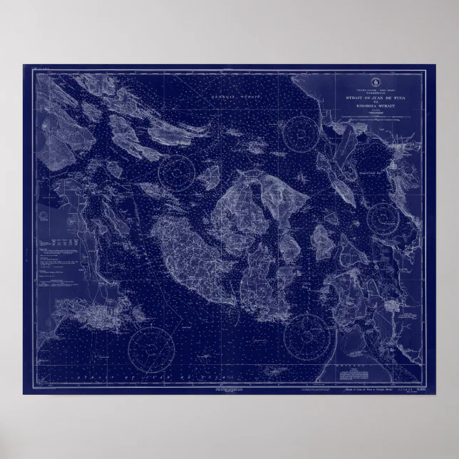 San Juan Islands WA Map Nautical Chart Blue Art Zazzle