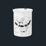 San Juan Islands Whales Beverage Pitcher<br><div class="desc">Simple cartoony design with wales,  bubbles,  and waves and "San Juan Islands" written in bold text.</div>