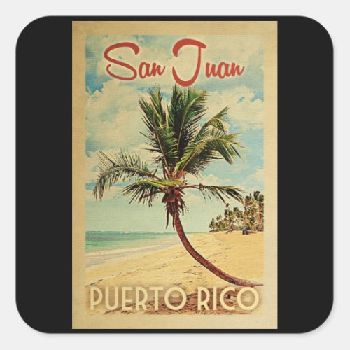 San Juan Palm Tree Vintage Travel Square Sticker