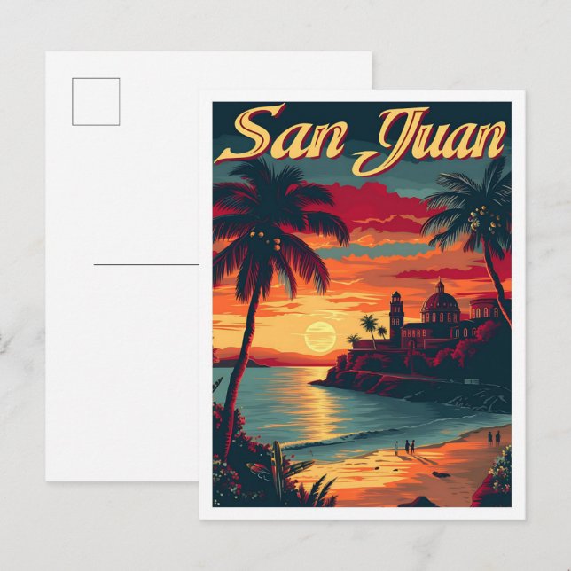 San Juan Puerto Rico Artistic Travel Illustration Postcard (Front/Back)