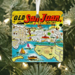 San Juan Puerto Rico Ornament<br><div class="desc">A very colorful vintage postcard map of Old san Juan Puerto Rico.  Purchase as is or change the back of the ornament.</div>