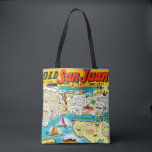 San Juan Puerto Rico Tote Bag<br><div class="desc">A vintage,  very colorful postcard map of San Juan,  Puerto Rico repurposed all over a wonderful shoulder tote.</div>