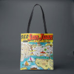 San Juan Puerto Rico Tote Bag<br><div class="desc">A vintage,  very colorful postcard map of San Juan,  Puerto Rico repurposed all over a wonderful shoulder tote.</div>