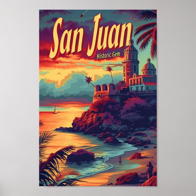 San Juan Puerto Rico Vintage Travel Illustration Poster (Front)