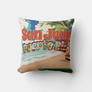 San Juan Puerto Rico Vintage Travel Poster Throw Pillow by bartonleclaydesign at Zazzle