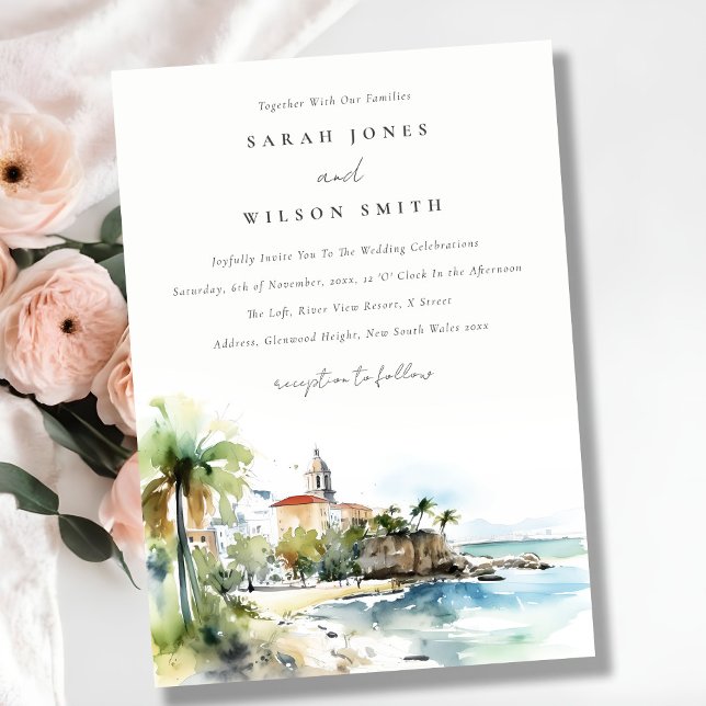 San Juan Puerto Rico Watercolor Landscape Wedding Invitation (Creator Uploaded)