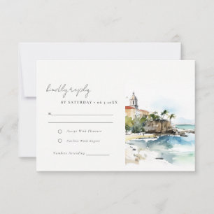 San Juan Puerto Rico Watercolor Landscape Wedding RSVP Card