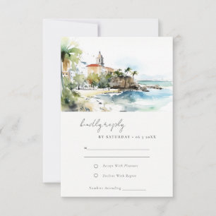 San Juan Puerto Rico Watercolor Landscape Wedding RSVP Card