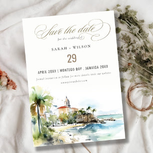 San Juan Puerto Rico Watercolor Landscape Wedding Save The Date