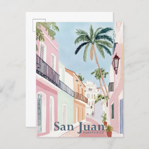 San Juan Puerto Rico Watercolor Painting Travel Postcard