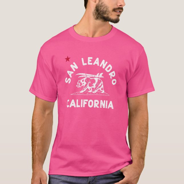 San Leandro California Beach Flag Bear Surf Ca Vin T-Shirt (Front)