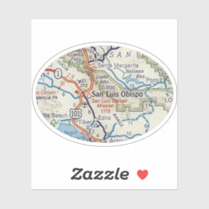 San Luis Obispo CA Vintage Road Map Sticker