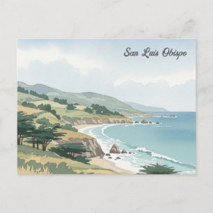 San Luis Obispo California Watercolor Postcard