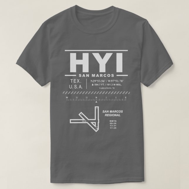 San Marcos Regional Airport HYI T-Shirt (Design Front)