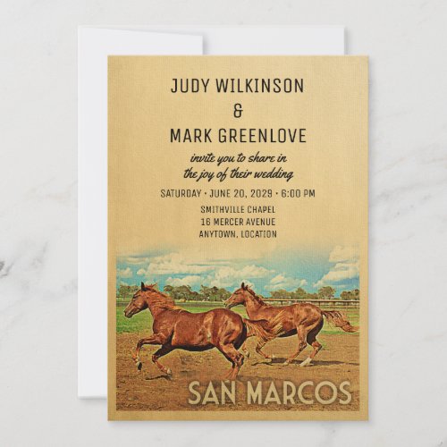 San Marcos Texas Wedding Invitation Horses