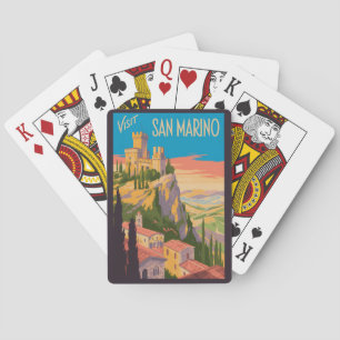 San Marino Castle Illustration Travel Art Vintage Poker Cards