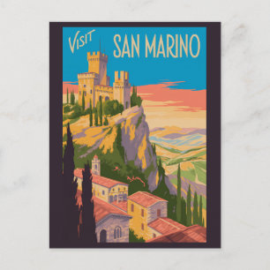 San Marino Castle Illustration Travel Art Vintage Postcard
