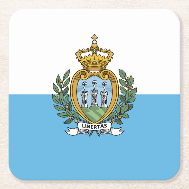 San Marino Flag Square Paper Coaster (Front)