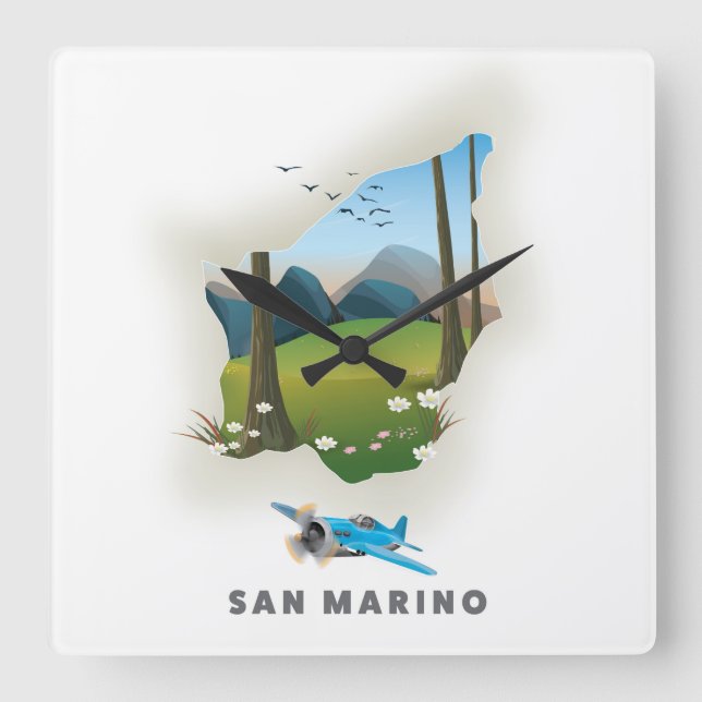 San Marino Illustrated travel poster. Square Wall Clock (Front)