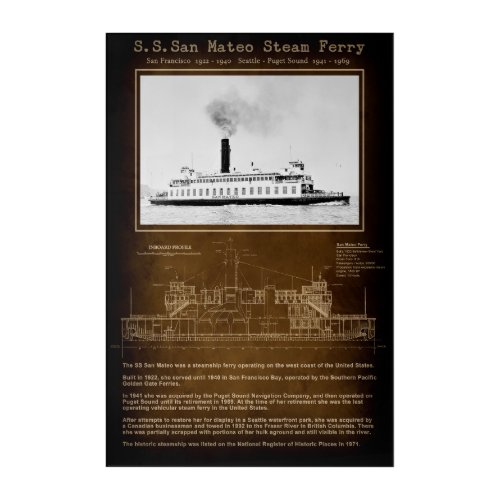 San Mateo Seattle  San Francisco Steam Ferry Acrylic Print