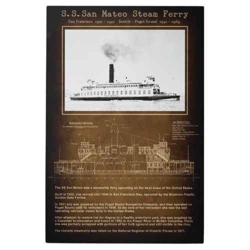 San Mateo Seattle  San Francisco Steam Ferry Metal Print