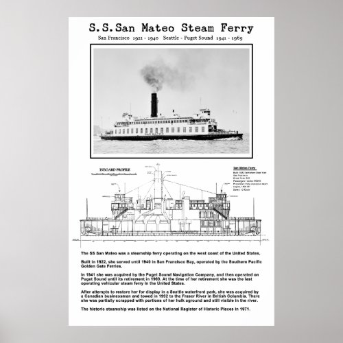 SAN MATEO Steam Ferry _ 1922 _ 1969 Poster