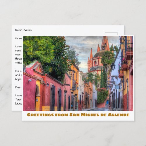 San Miguel de Allende Colorful Homes  Church Postcard