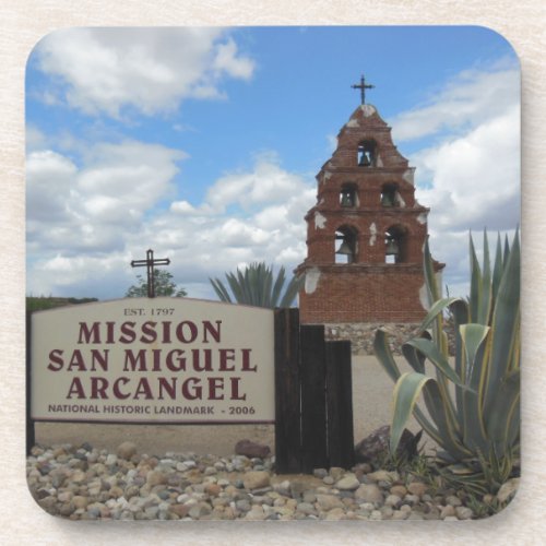 San Miguel Mission Bell Tower and Sign Drink Coaster