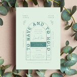 San Miguel Wedding Invitation<br><div class="desc">This wedding invitation design features arched typography in a funky vintage inspired font. The font has a playful and retro feel, adding a unique touch to the invitation. The color palette for the design is an earthy sage green and mint color palette, creating a cool and sophisticated atmosphere. The combination...</div>