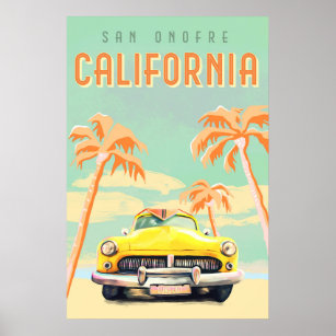 San Onofre, California Cool Retro Surf Travel Poster